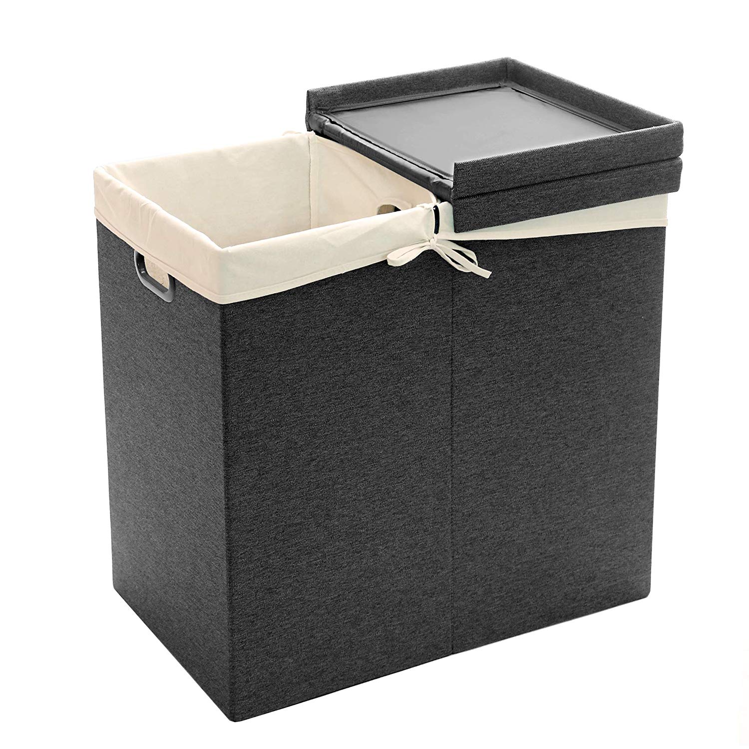 Foldable Lidded Double Laundry Hampers with Liner Bags, Flash 14Inch