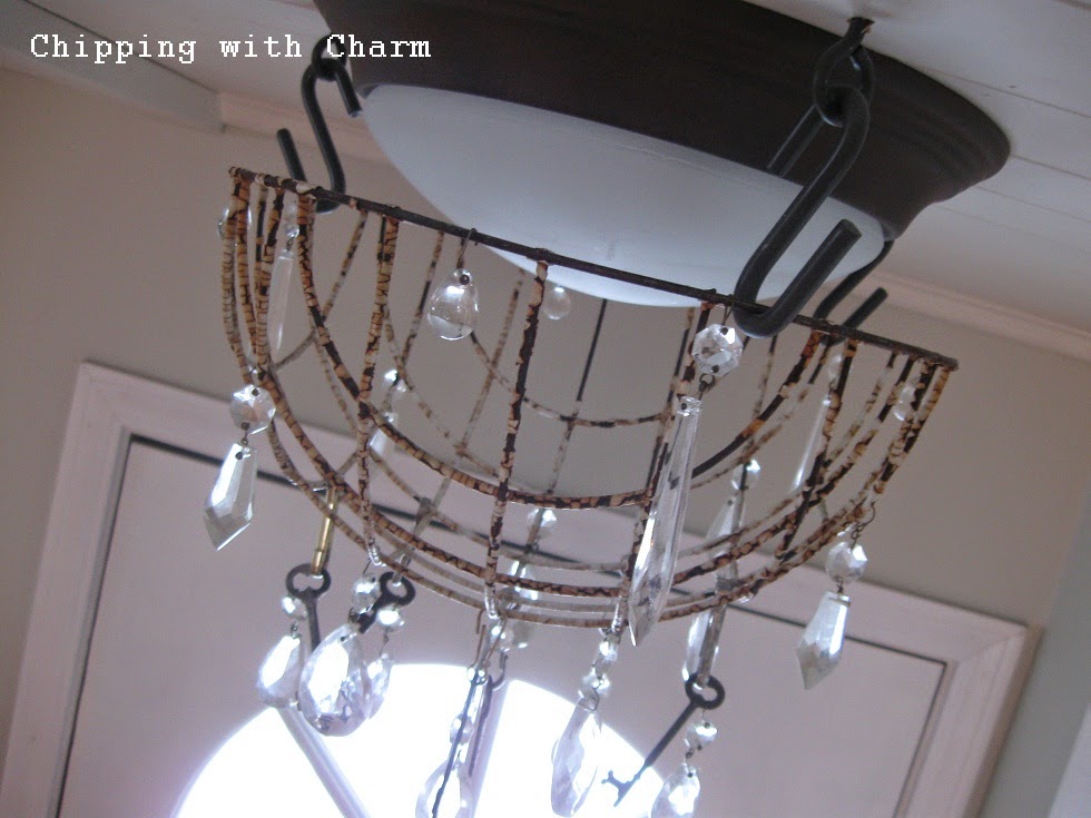 Chipping with Charm: Flower Basket to Chippy Light Fixture...http://www.chippingwithcharm.blogspot.com/