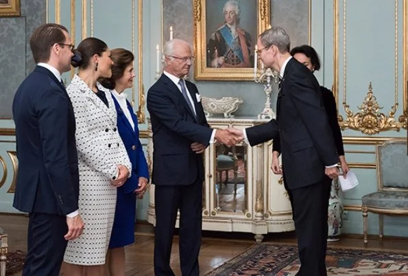 King Carl Gustaf, Queen Silvia, Prince Daniel. Crown Princess Victoria wore a skirtsuit, blazer and skirt, Ralph Lauren shoes