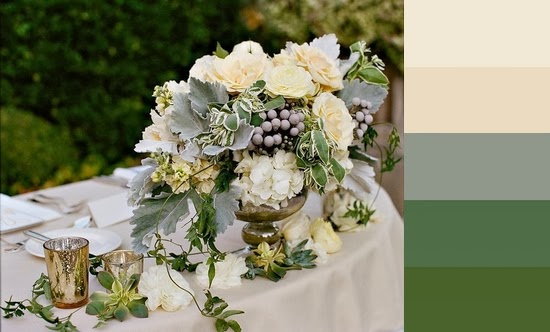 Green and Ivory Centerpiece and Color Palatte