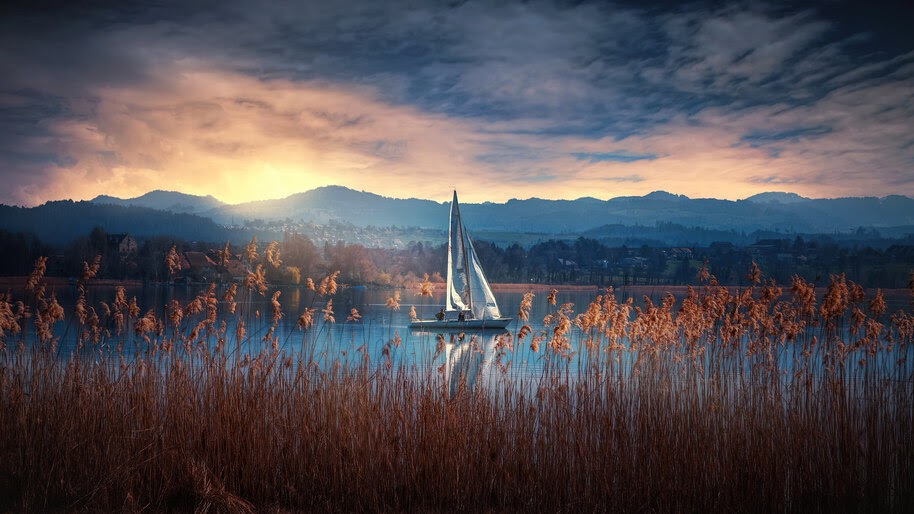 Boat, Lake, Sunrise, Scenery, Nature, 4K, #6.974