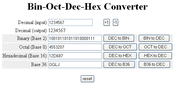 Decimal, Hex, Octal, Binary Chart