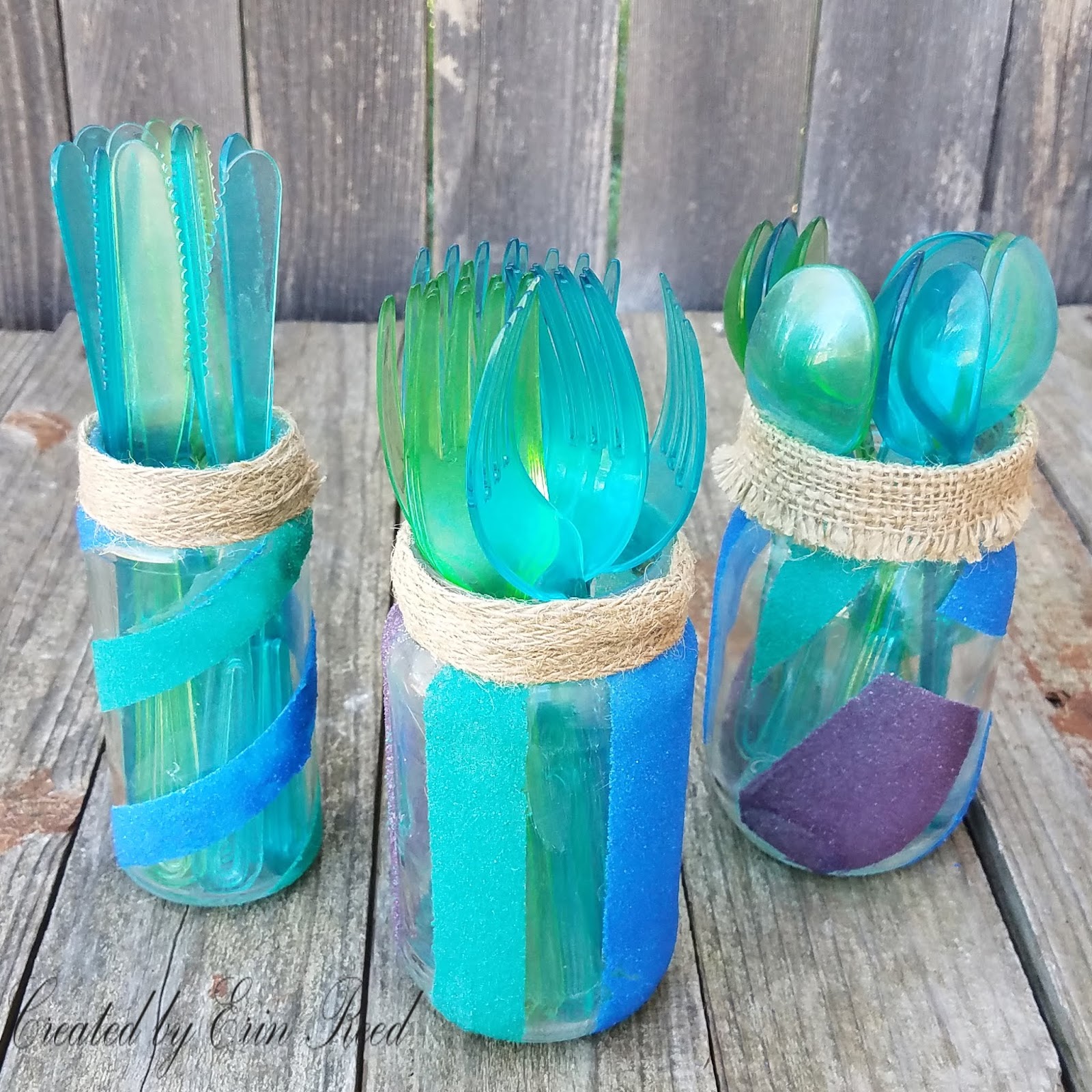 Erin Reed Makes Sand Painted Glass Jars Using Mod Podge Ultra Spray