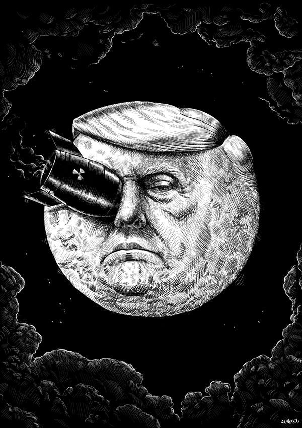 Luna con la cara de Trump y un misil