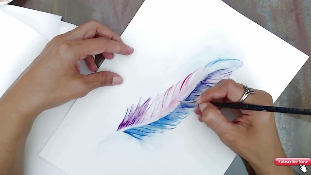 Pintando uma Pena com Aquarela Pintando uma Pena com Aquarela