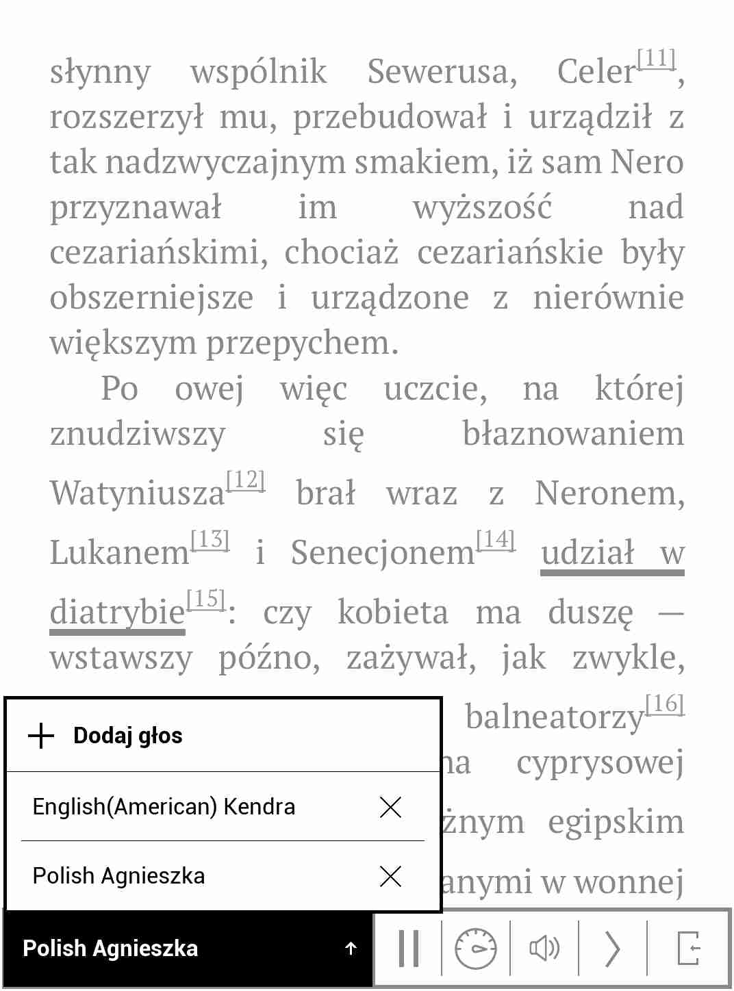 Wybór głosu w aplikacji syntezatory mowy na czytniku PocketBook Touch HD 2