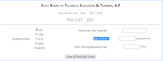 AP POLYCET Hall Ticket AP POLYCET Hall Ticket