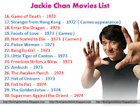 jackie chan movies list, game of death, stranger from hong kong, enter the dragon, facets of love, not scared to die, police woman, kung fu girl, little tiger of canton, freedom strikes a blow, ambush, the awaken punch, fist of unicorn, fist to fist, the golden lotus, supermen against the orient, image now