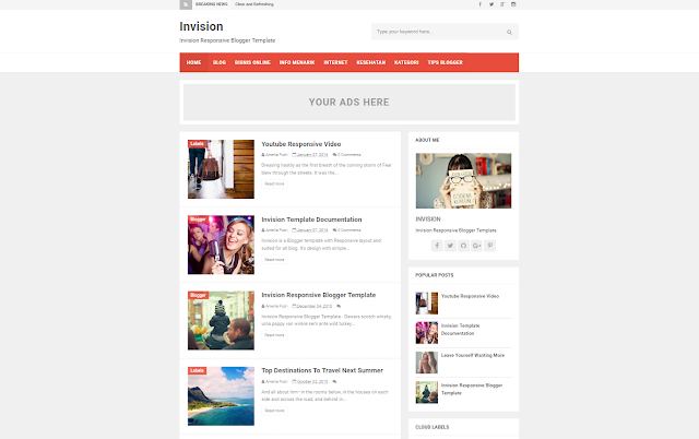 Invision Responsive Blogger Template