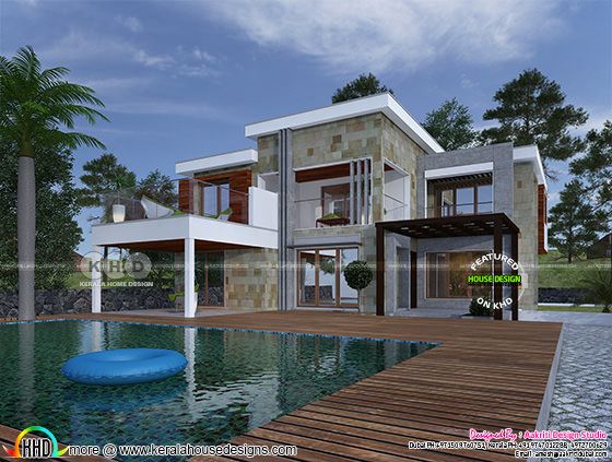 Side view of a pool side house