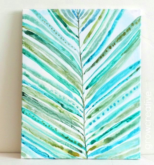 watercolor abstract palm leaf painting on canvas: grow creative blog