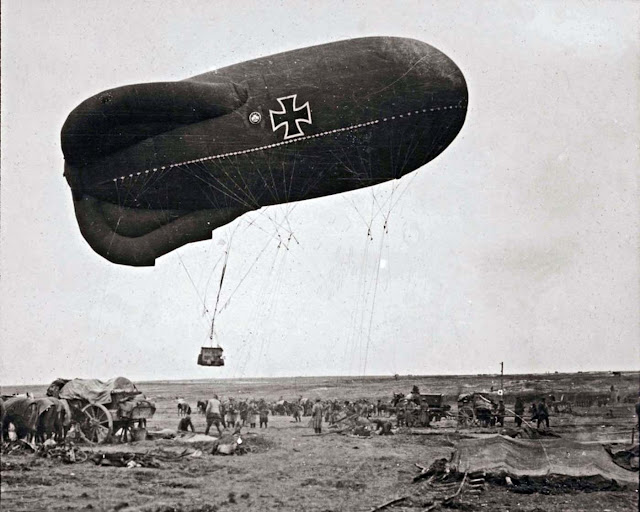 A German observation balloon takes off to direct artillery fire at the Somme in 1916. Walter Kleinfeldt was fascinated with the latest machinery of war.