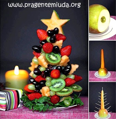 Passo a passo de árvore de natal feita com frutas