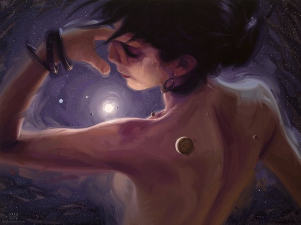 As belas pinturas de mulheres com toques surreais, poéticos e de fantasia de Rob Rey Rob Rey deviantart pinturas a óleo retratos fantasia surrealismo mulheres planetas espaço deusas beleza