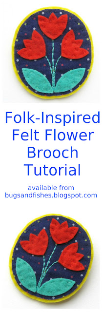 Make a folk-inspired flower brooch from felt and fabric with this free sewing tutorial felt flower brooch tutorial