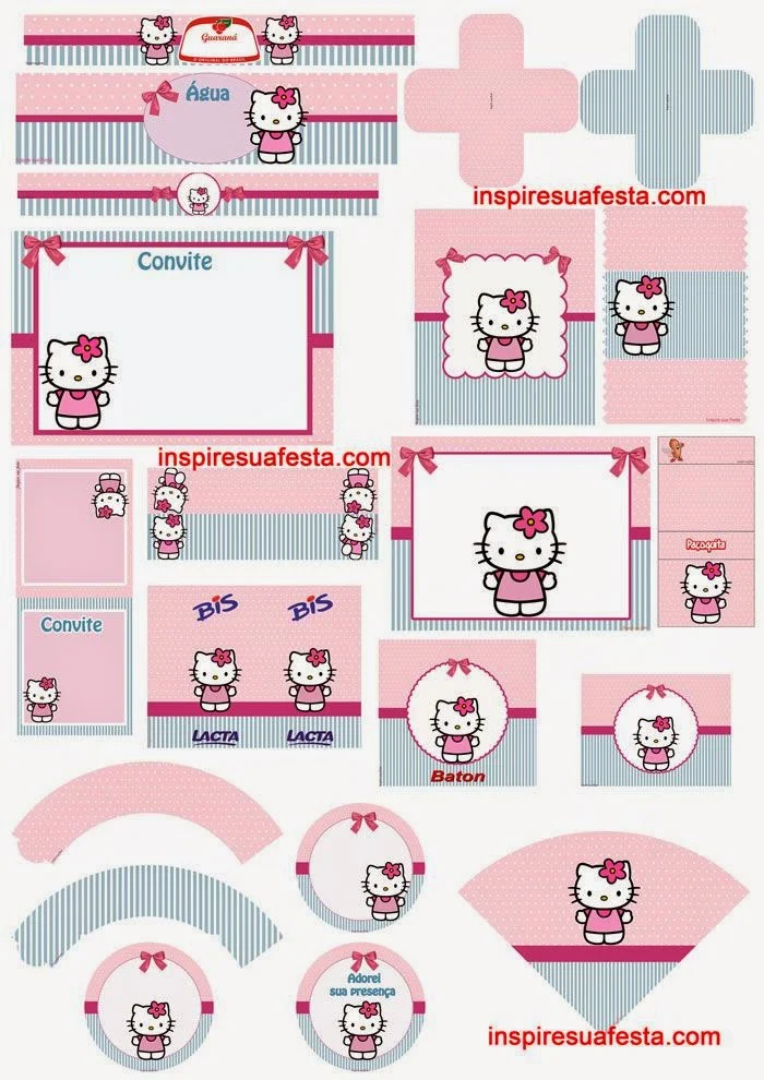 Kit Rosa y Celeste de Hello Kitty para Imprimir Gratis. 