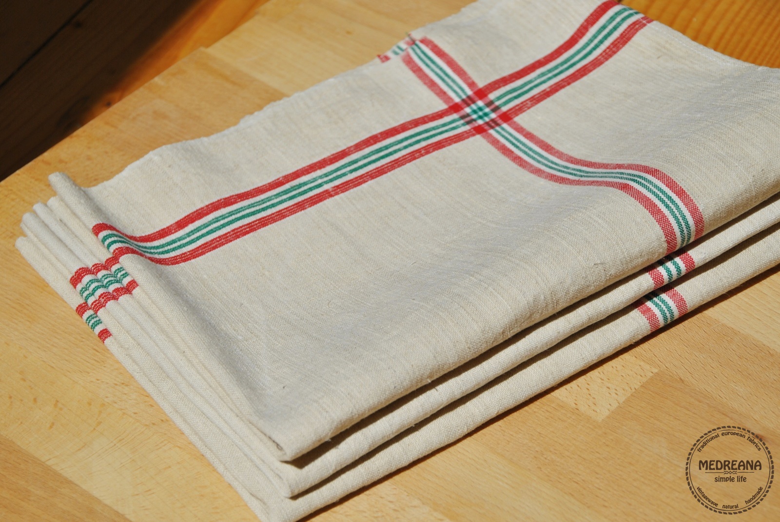Medreana Set of 3 vintage kitchen towels red and green stripes