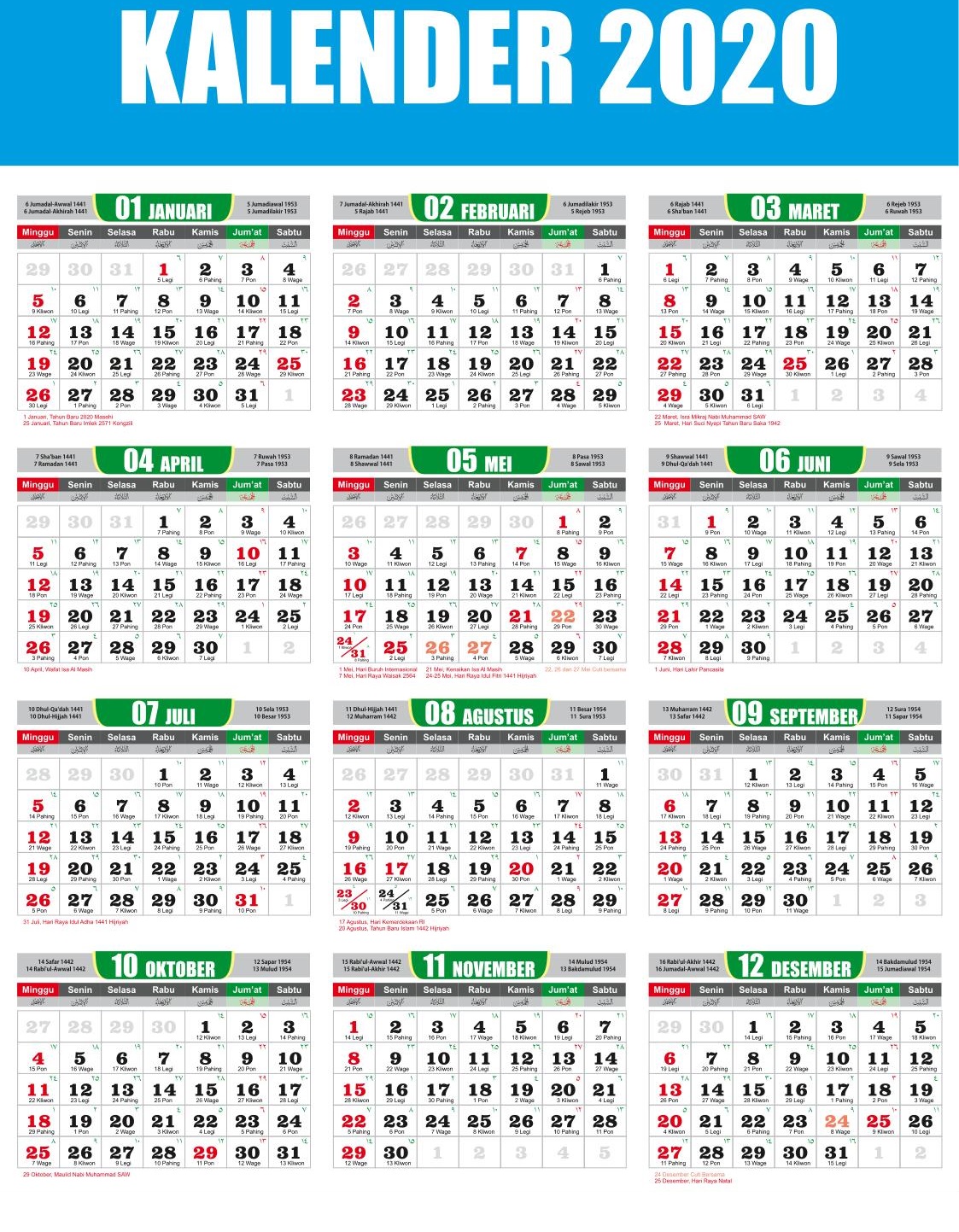 Kalender 2020 Masehi Indonesia Lengkap Libur Nasional ...