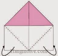 Bước 2: Gấp hai góc dưới của tờ giấy về phía mặt đằng sau. Bước 2: Gấp hai góc dưới của tờ giấy về phía mặt đằng sau.