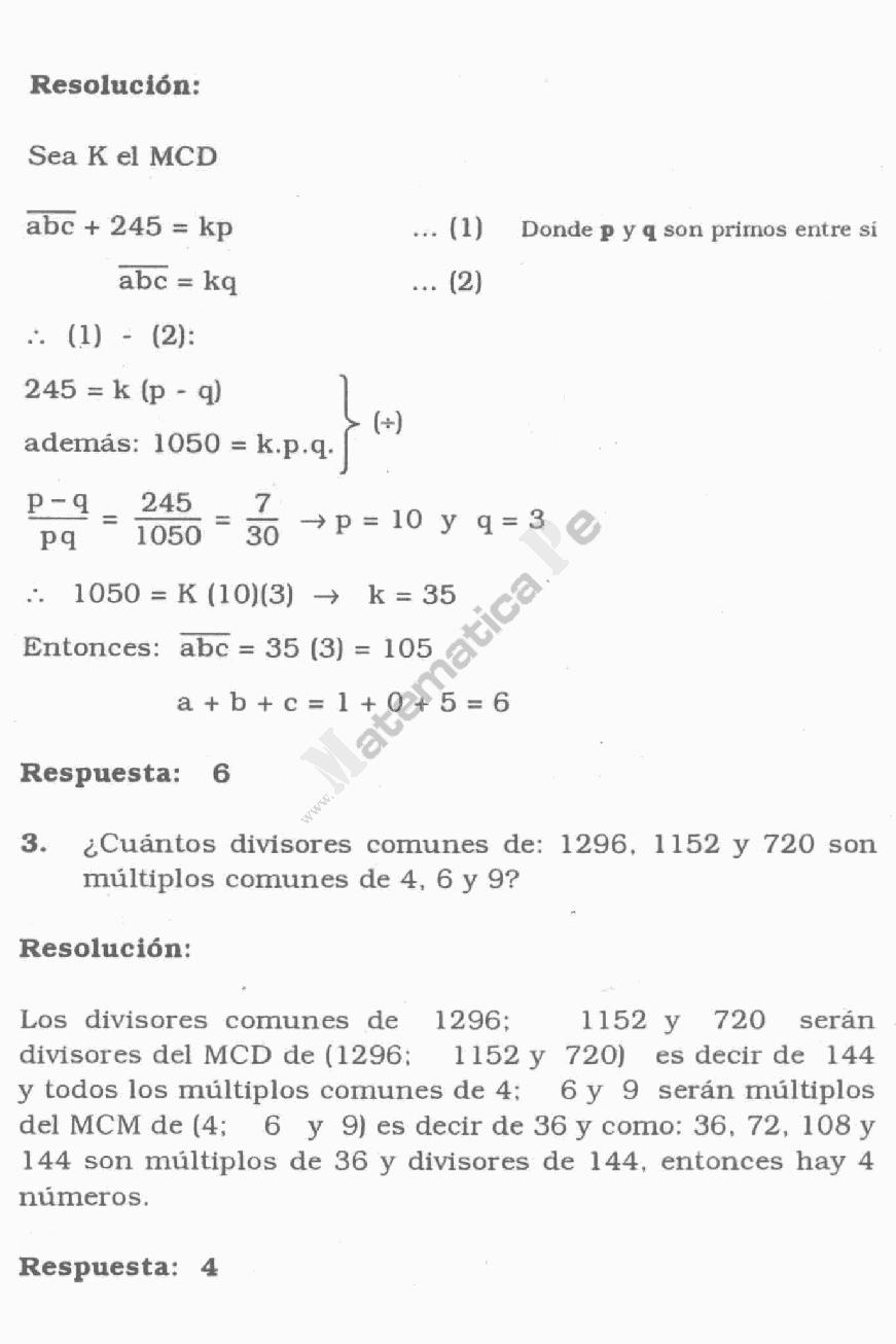 Minimo Comun Multiplo De 6 Y 3 MAXIMO COMUN DIVISOR Y MINIMO COMUN MULTIPLO PROBLEMAS RESUELTOS TIPO  EXAMEN DE ADMISION A LA UNIVERSIDAD PDF