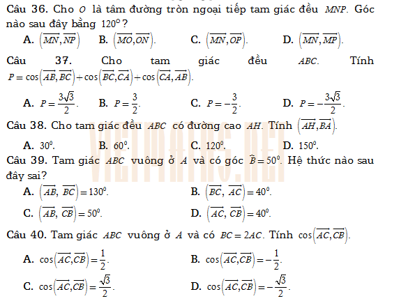 file word trắc nghiệm tích vô hướng thầy khánh