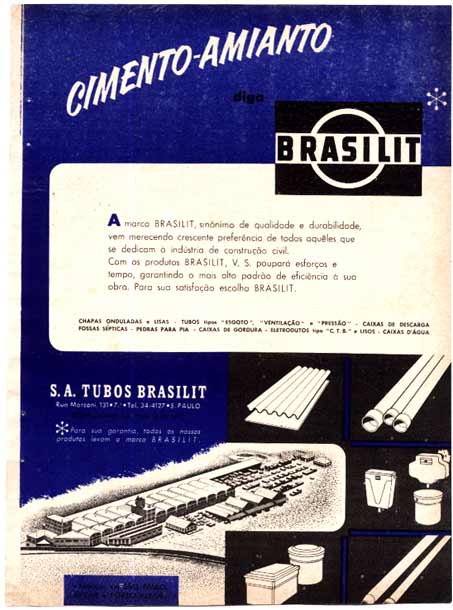 Propaganda dos Tubos e Cimentos da Brasilit em 1944.