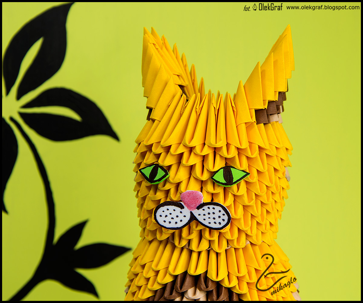 Origami 3d Mikaglo 183 żółty Kot Filemon 3d Origami Yellow Cat