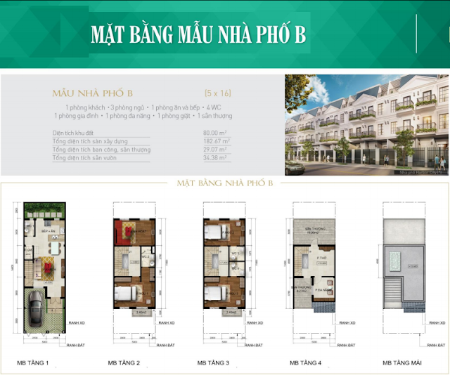Mặt bằng mẫu nhà phố B Mặt bằng mẫu nhà phố B