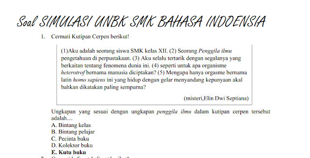 Contoh Soal jawaban Bahasa Indonesia UNBK kelas 12 SMK | ErlanggaPutra