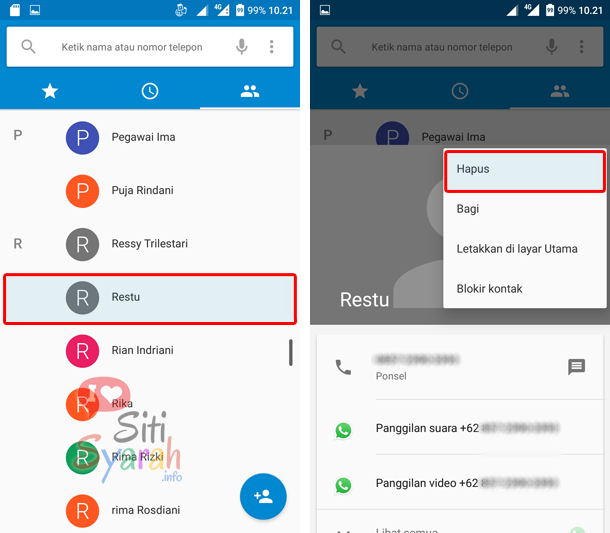 cara hapus kontak whatsapp di android
