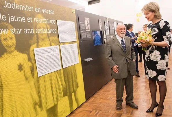 Queen Mathilde wore Natan floral dress at Kazerne Dossin Memorial Museum and Documentation Centre on Holocaust and Human Rights in Mechelen