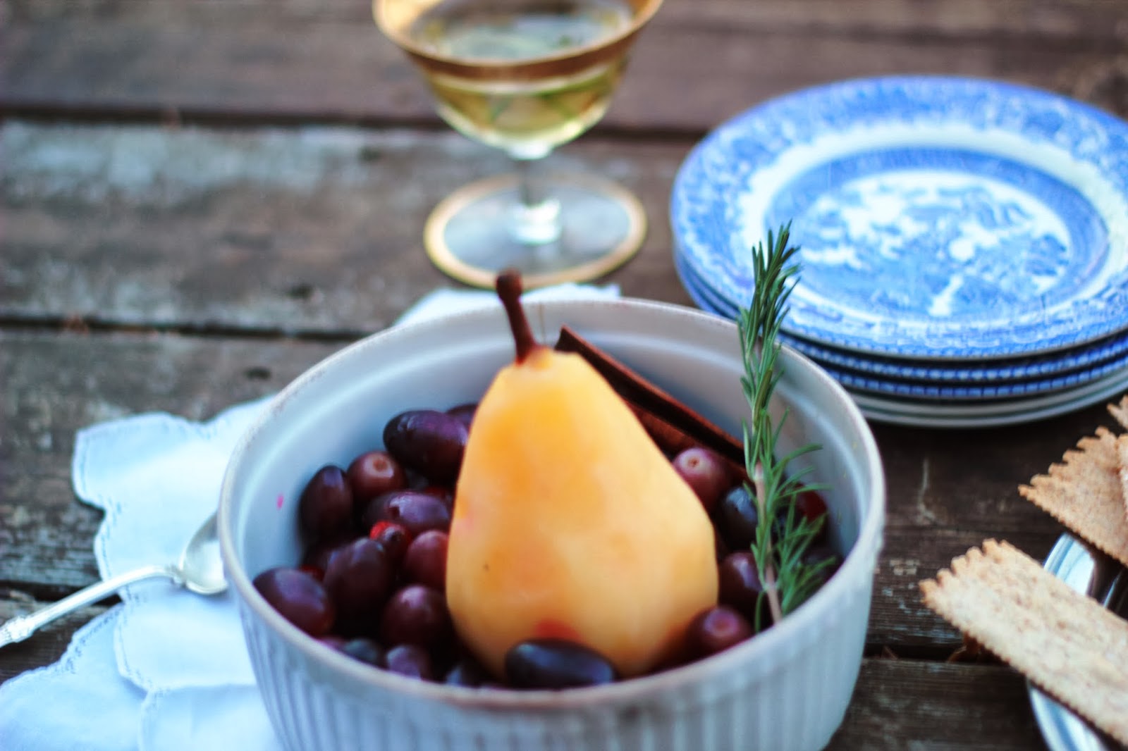 Intrinsic Beauty Holiday Appetizers Poached Pears with Grapes and Cranberries