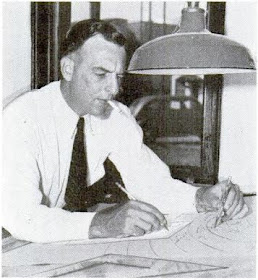Author Leland Jamieson plotting story on a map (Attack! in the Saturday Evening Post)