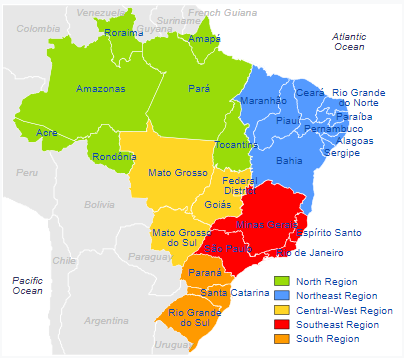 Peta pembagian wilayah administratif Brazil