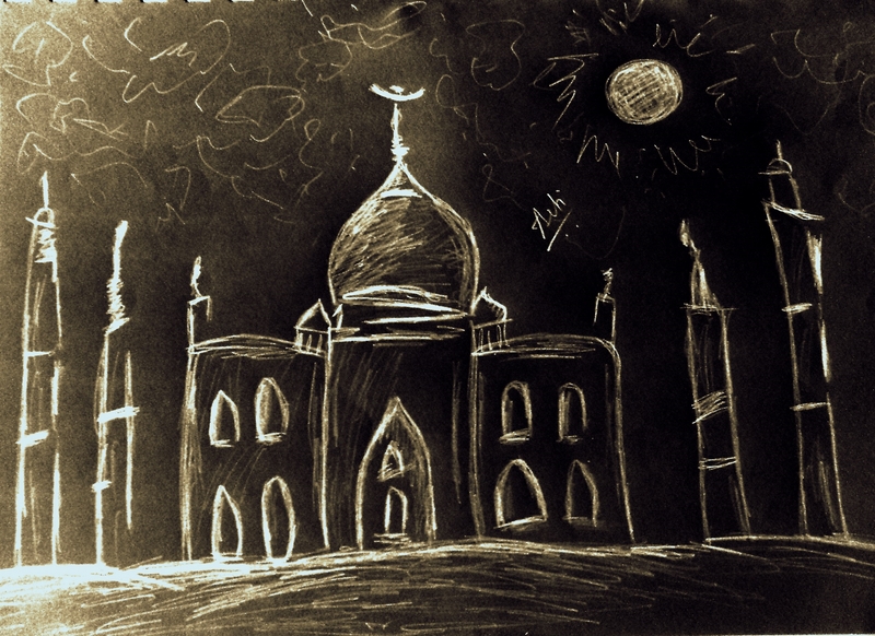 The beauty of Taj Mahal in moonlight - Doodle sketch