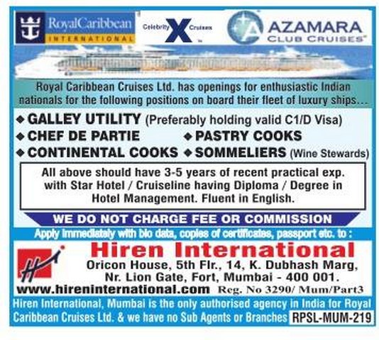 royal caribbean cruise job vacancy