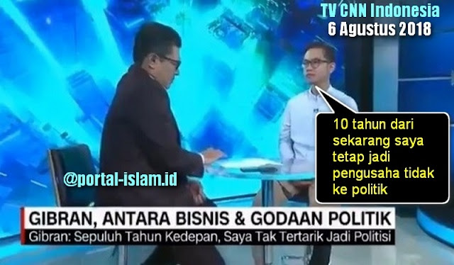 Rekam jejak Gibran di TV: 10 Tahun dari sekarang saya tetap jadi pengusaha tidak ke politik Anak Jokowi, Gibran Rakabuming Raka mengajukan dirinya jadi calon walikota Solo. Dia super ngotot untuk maju, walau PDIP Solo sudah menutup pintu untuk Gibran karena sudah membuat keputusan bahwa yang diajukan sebagai cawalkot adalah Achmad Purnomo