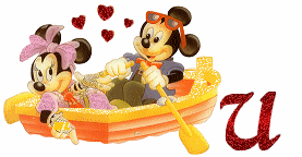 Alfabeto brillante de Mickey y Minnie paseando en lancha U. 