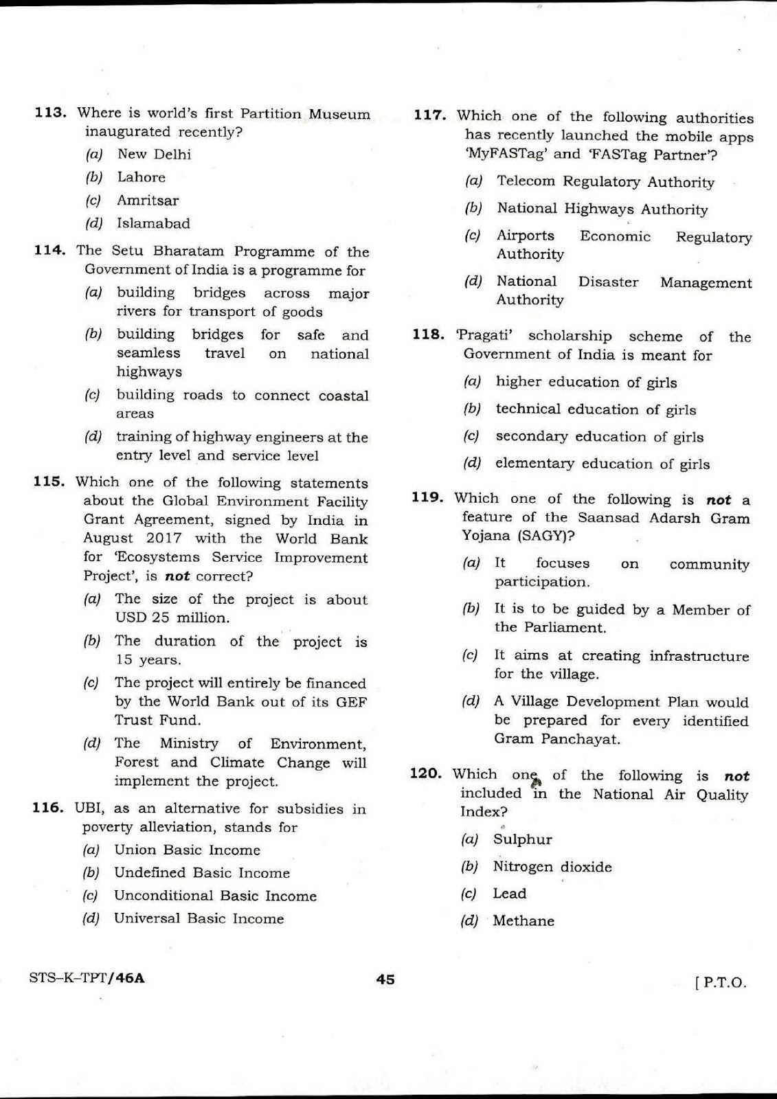 UPSC CDS II 2017 Entrance Exam GK question paper UPSC CDS II 2017 General Knowledge question paper