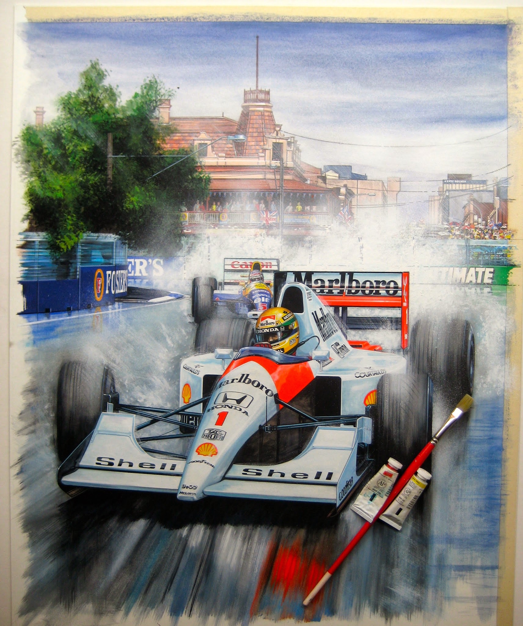 Greg McNeill Art: Original Painting - Ayrton Senna Australian Prix, Adelaide