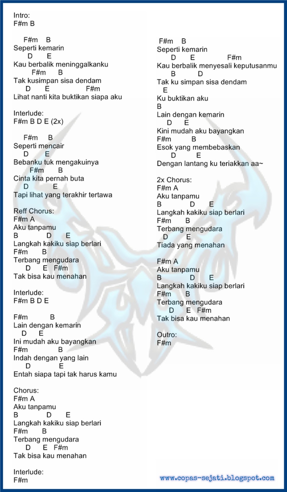 KUNCI GITAR / CHORD &amp; LAGU NOAH SEPERTI KEMARIN (NEW