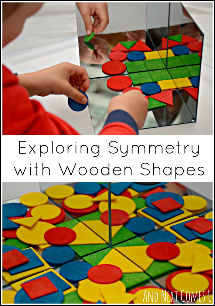 Simple toddler & preschool math - exploring symmetry with wooden shapes from And Next Comes L