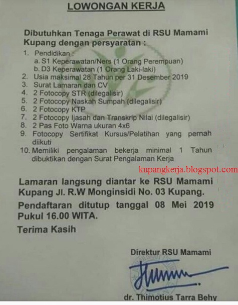 Lowongan Kerja Rsu Mamami Kupang Lowongan Kerja Kupang