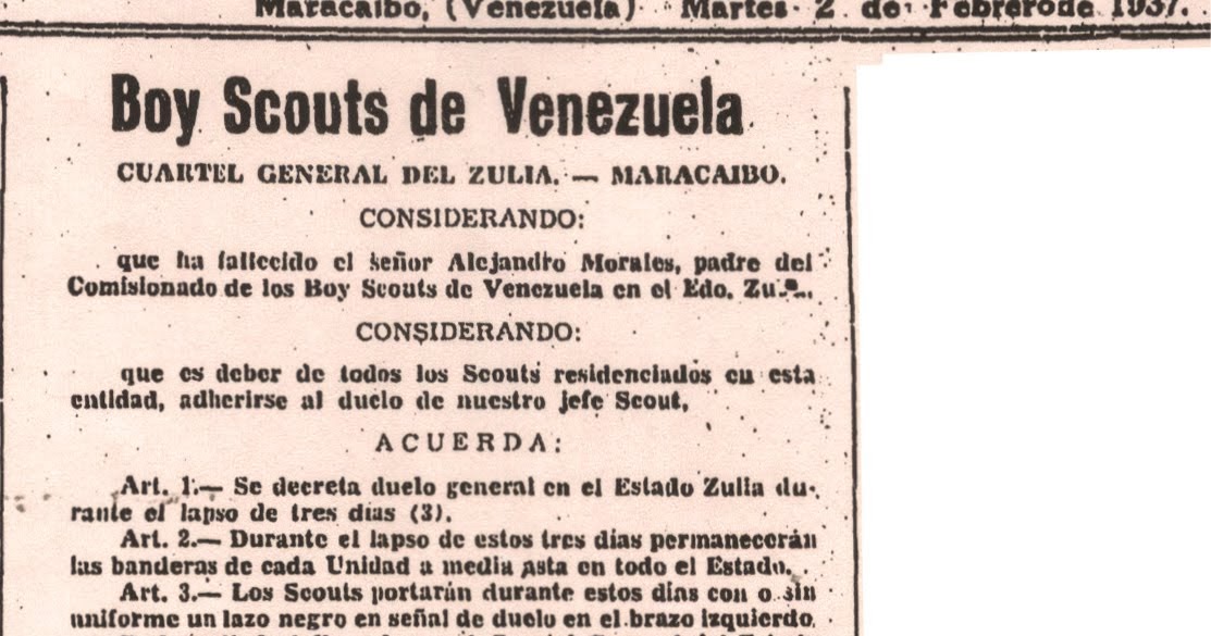 Museo Virtual Scouts Venezuela: Acuerdo de Duelo - Ent. Zulia - 1937