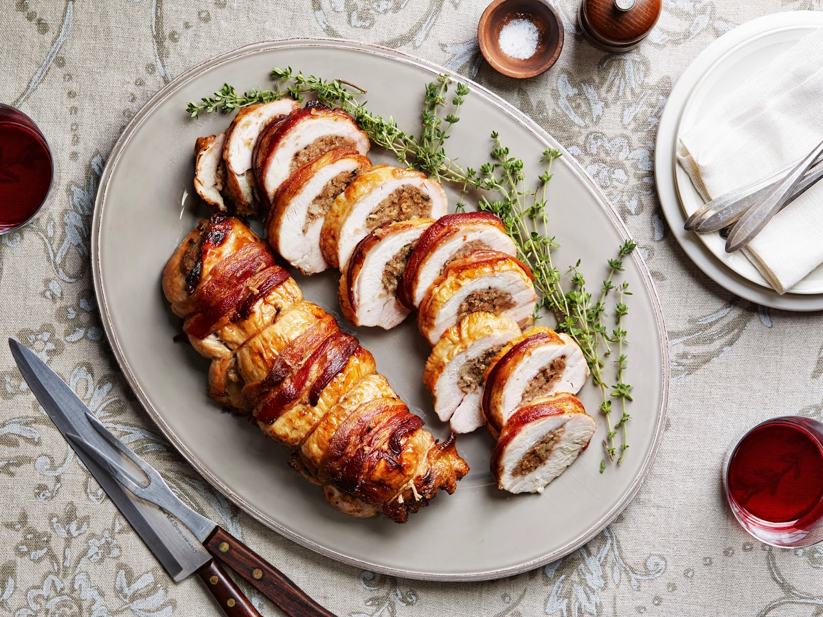 BaconWrapped Turkey Breast Stuffed with Pear Hash