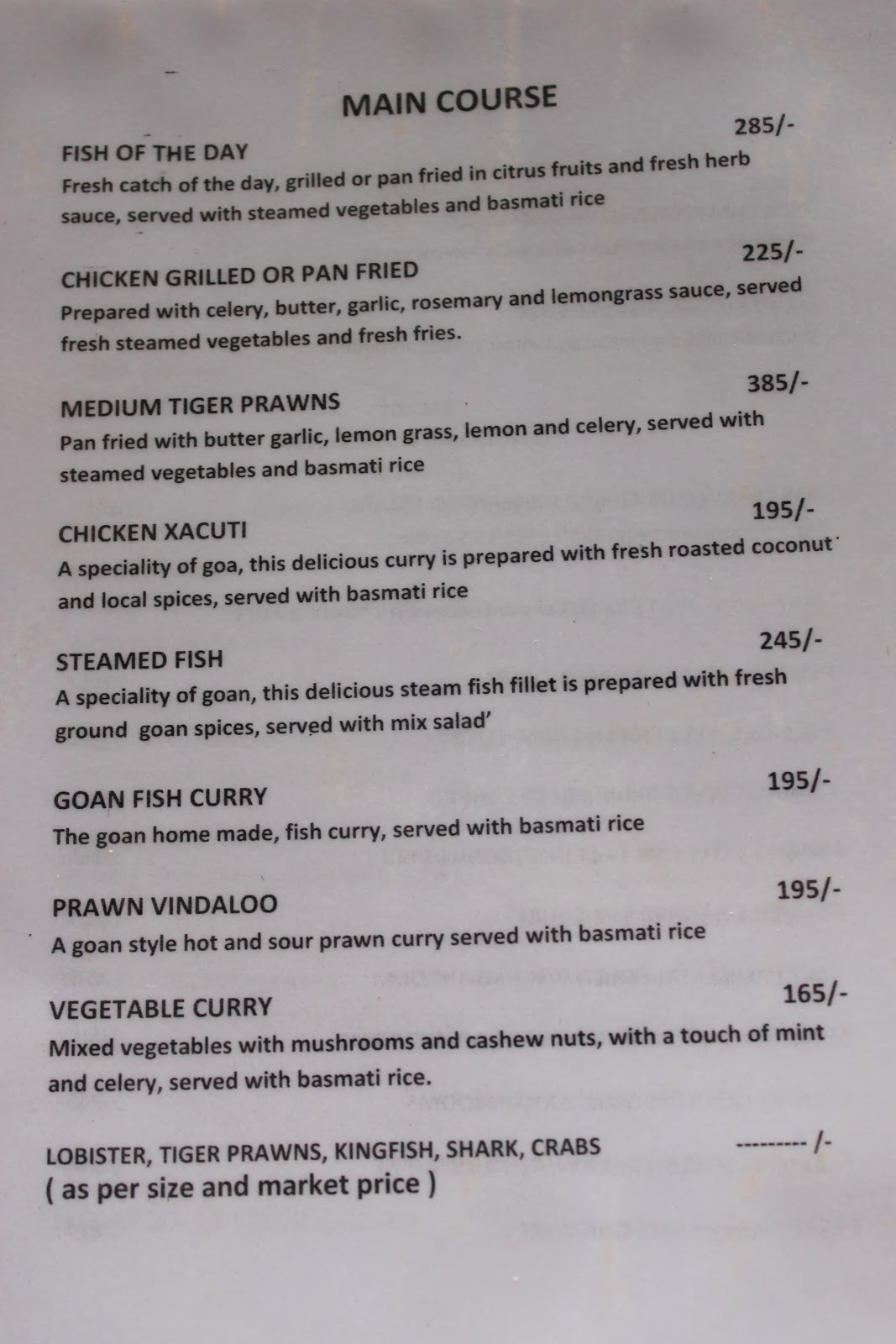 Travel and food tales Goa Food, Menus Agonda