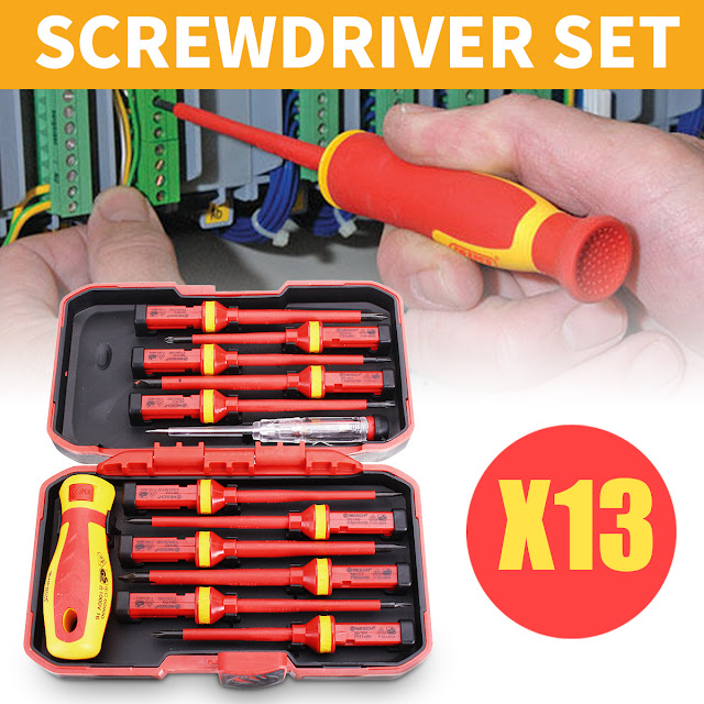 13Pcs 1000V Electronic Insulated Screwdriver Set Phillips Slotted Torx CR-V Screwdriver Repair Tools 13Pcs 1000V Electronic Insulated Screwdriver Set Phillips Slotted Torx CR-V Screwdriver Repair Tools