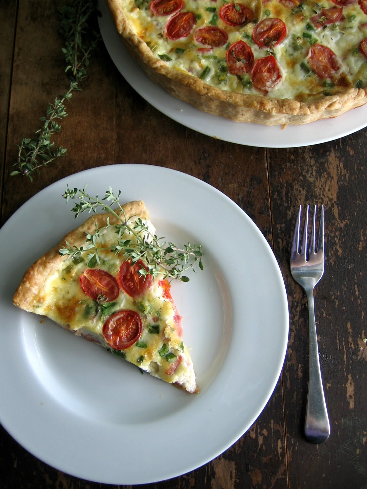 sweetsugarbean: Rustic Ham and Brie Tart With Grape Tomatoes and Thyme