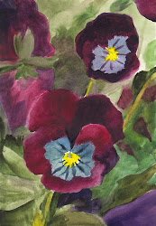 pansies purple painting watercolor bunny artwork