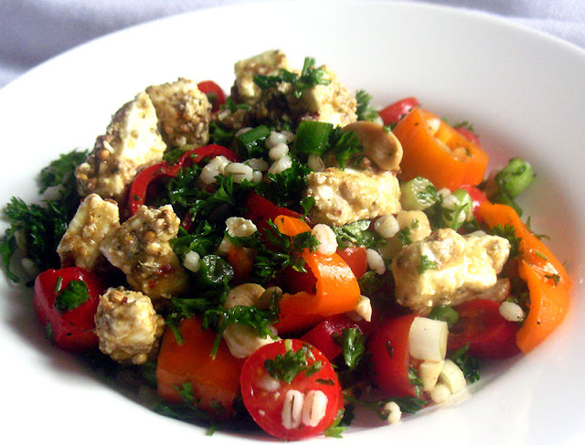 Parsley Barley Tomato Salad with Marinated Feta